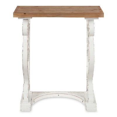 Rustic Brown and White Solid Wood Farmhouse Chic Side Table