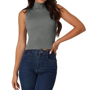 Seta T Women's Mock Neck Sleeveless Casual Pullover Ribbed Knit Vest - 1 of 4