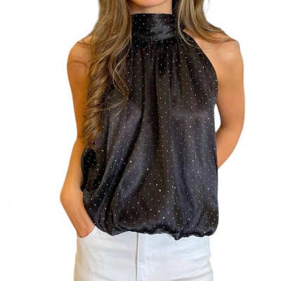 Women's Rhinestone Embellished Halter Neck Top - entro