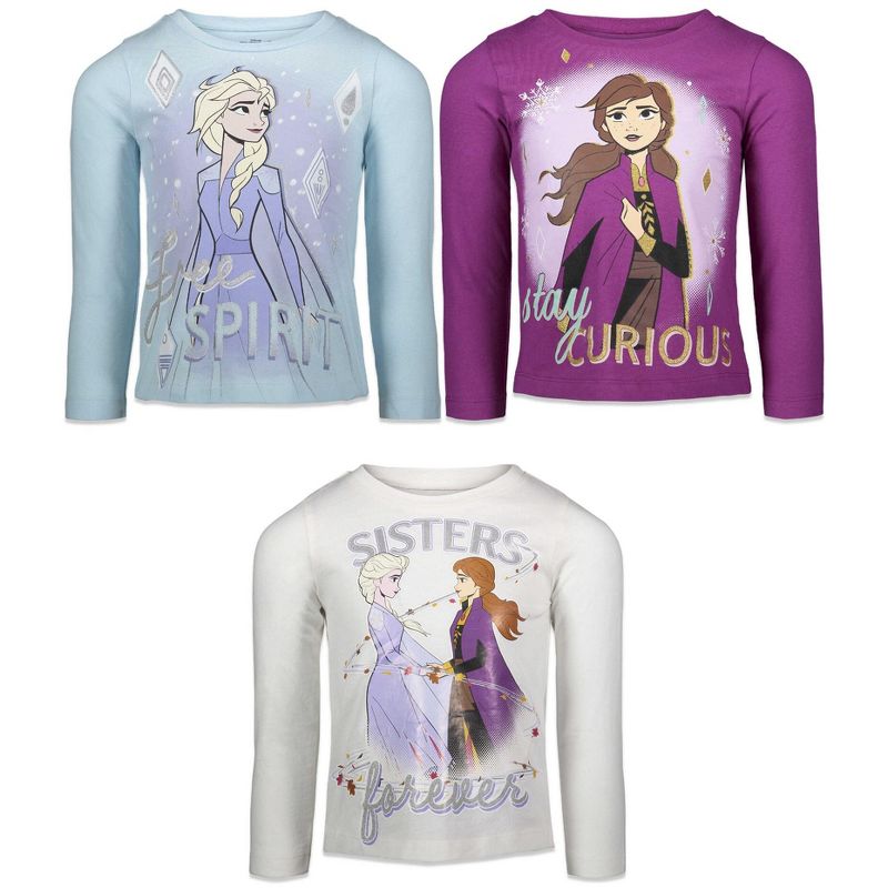 Disney Frozen Princess Anna Elsa Christmas Girls 3 Pack T-Shirts Toddler, 1 of 10