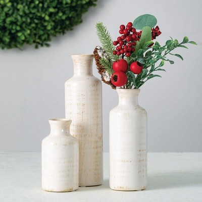 Set of 3 Small White Ceramic Bottle Vases