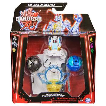 Bakugan Starter 3-Pack Spinning Action Figures, Special Attack Mantid, Titanium Dragonoid and Trox, Size: 2.125 inch x 7.625 inch x 8.625 inch