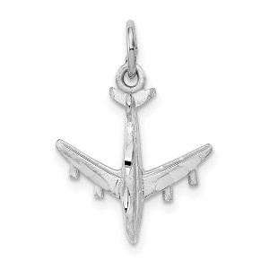 Black Bow Jewelry 14k White Gold Satin and Diamond Cut 3D Airplane Charm - 1 of 4