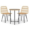 vidaXL 3-Piece Patio Dining Set - Unique Round Table Made of Steel, Tempered Glass and Rattan Look Polyethylene - Stable - 3 of 4