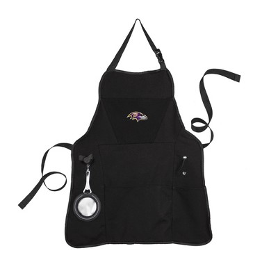 Evergreen Baltimore Ravens Black Grill Apron- 26 x 30 Inches Durable Cotton with Tool Pockets and Beverage Holder