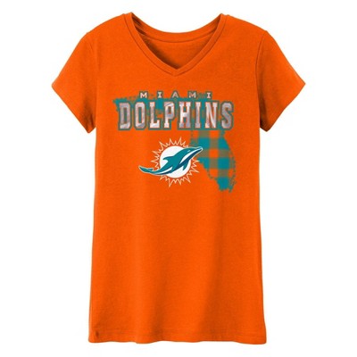 Miami Dolphins Women's G-III White Script Rhinestone Logo T-Shirt - Aqua/Orange S