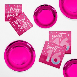 Creative Converting Hot Pink Foil 16th Birthday Tableware Set 48ct - 1 of 4