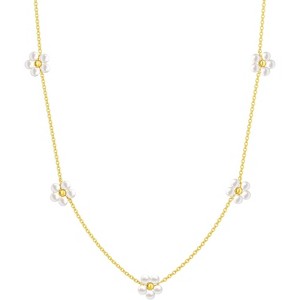 14K Gold Plated Dainty Single Pearl Choker - Trendy Simple Women's Pearl Necklace Jewelry - 1 of 4