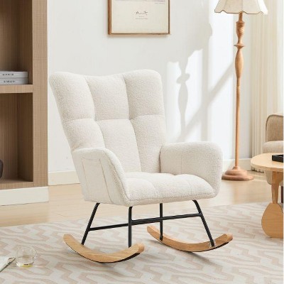 NicBex Accent Chair Modern Rocking Chair with Solid Wood Legs Upholstered Glider Rocking Chair with High Backrest for Living Room, Bedroom