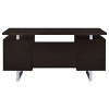 Sapphtopaz 60" Modern Computer Desk with 2 Drawers and Shelf Wood Office Desk with Metal Base and Cabinet Desk for Bedroom, Study Room, Office - 3 of 4