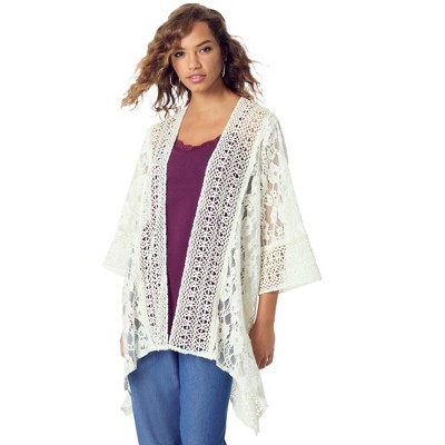 Roaman's Women's Plus Size Lace Duster Jacket - 5X/6X, Ivory