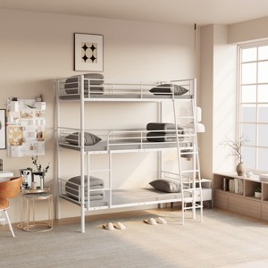 RISOKEYS Triple Bunk Bed for Kids w/ Dual Ladders & Guardrails | Heavy-Duty Steel,Space-Saving Convertible Metal Frame Noise-Reduced Design - 1 of 4
