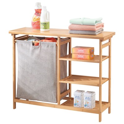 Image of mDesign Bamboo Freestanding Laundry Furniture Storage & Hamper - Natural Finish