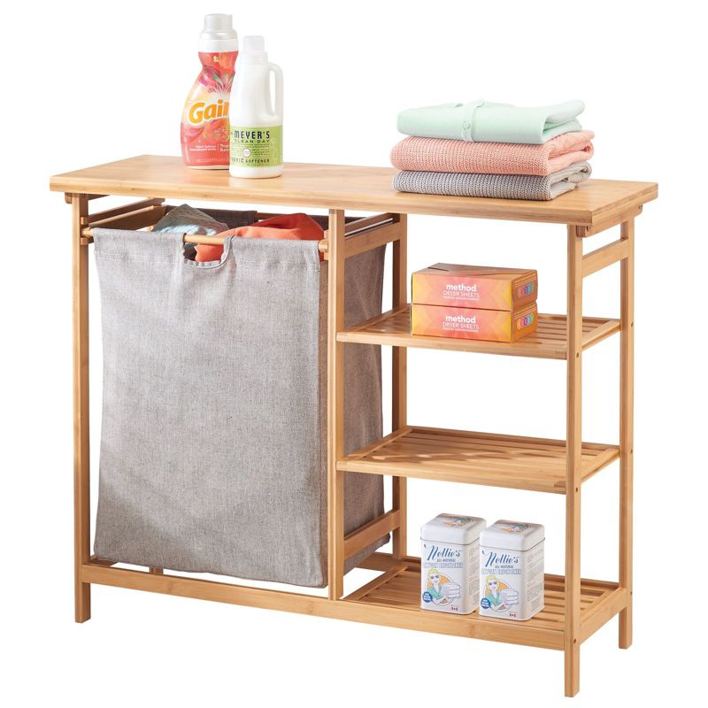 mDesign Bamboo Freestanding Laundry Furniture Storage & Hamper, 1 of 7