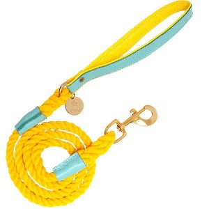 PoisePup - Luxury Pet Dog Leash - Soft Premium Italian Leather and 100% Natural Cotton Rope Leash - Sunshine Babe - 1 of 3