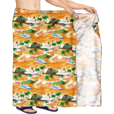 HAPPY BAY Men's Beach Sarong Wrap - Floral Swim Trunk Cover-Up, One Size, Lime Green 8 thumbnail image