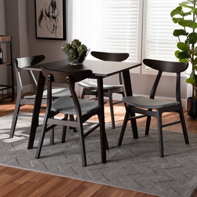Britte Mid-Century Modern Light Grey Fabric and Dark Oak 5-Piece Dining Set