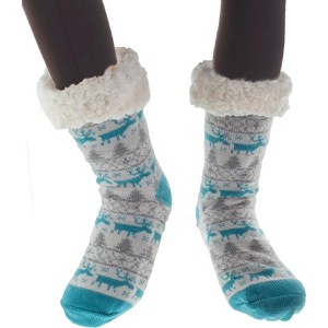 5 Star Super Deals Christmas Fuzzy Faux Shearling Socks, Warm Thick Fleece Thermal w/ Nonslip Grippers, Christmas Stockings - 2 Pairs - 1 of 4