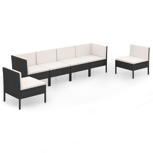 vidaXL Garden Lounge Set Patio Sectional Sofa Couch Outdoor Poly Rattan Black - 1 of 4