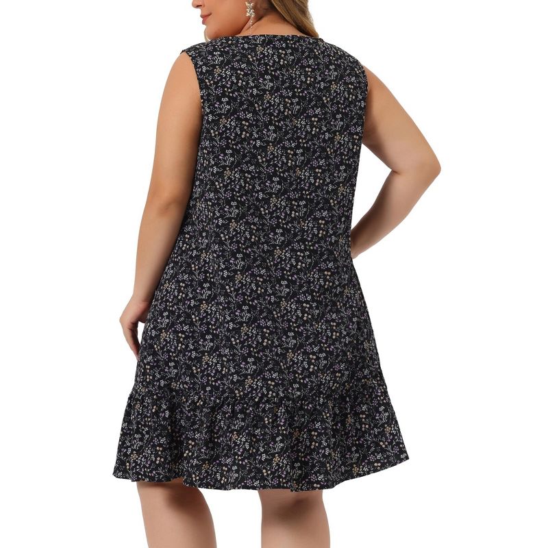Agnes Orinda Women's Plus Size Sleeveless Ruffle Hem Casual Floral Tank Dresses, 4 of 6