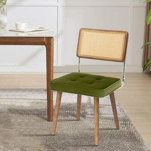 Natural Rattan Dining Chairs, PU Upholstered Kitchen Chairs with Tall Cane Backrest & Strong Wood Legs for Dining Room, Kitchen, Restaurant - 1 of 4