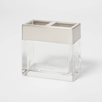 Rectangle Glass with Metal Toothbrush Holder Clear - Threshold™