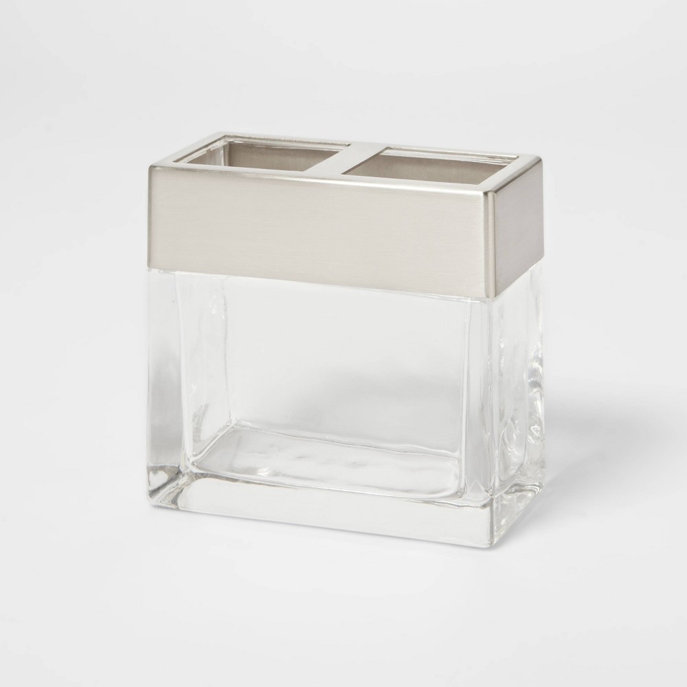 Photos - Toothbrush Holder Rectangle Glass with Metal  Clear - Threshold™