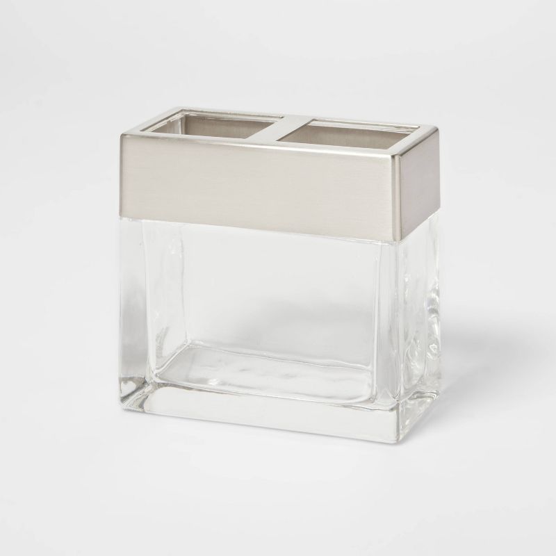 Rectangle Glass with Metal Toothbrush Holder Clear - Threshold&#8482;, 1 of 5
