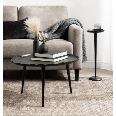 Alessia Black Round Metal Coffee Table with Deckled Edge, 26x26x16