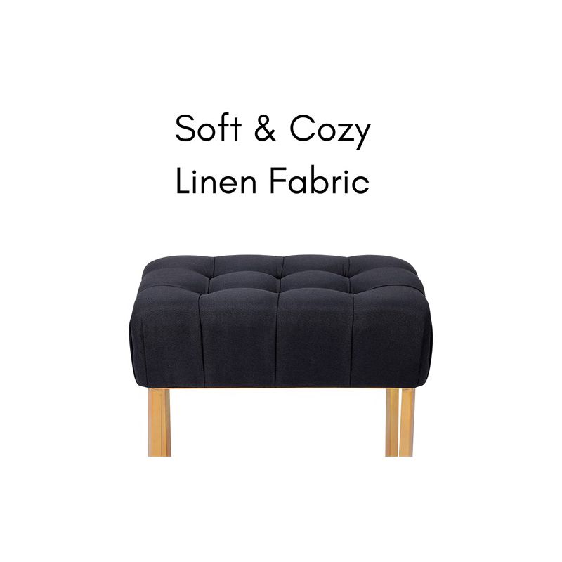 BirdRock Home Rectangular Tufted Black Foot Stool Ottoman with Pale Gold Legs, 2 of 3