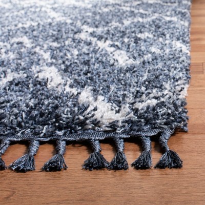 Blue and Creme Geometric Shag Area Rug with Tassels