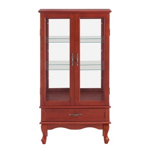 FONTOI Glass Cabinet Curio Display Cabinet with Adjustable Shelves, 2 Doors and 1 drawer Cabinet for Living Room, Cherry, 11.81"*49.4"*25.98" - 1 of 4