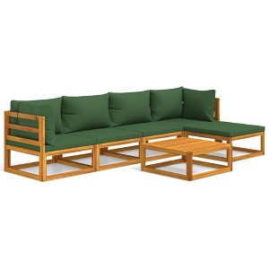 vidaXL Patio Furniture Set Patio Lounge Set Sofa with Cushions Solid Wood - 2x corner 2x middle footrest table Green - 1 of 4