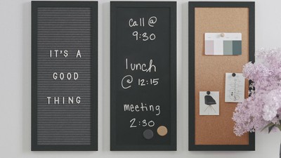 Black Woodgrain Cork, Chalk, and Letter Board Set