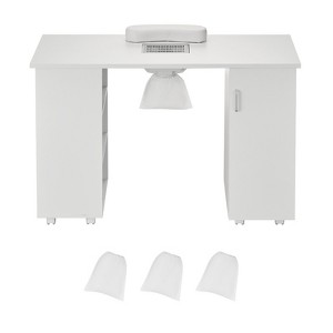 VEVOR Manicure Table, Nail Table Station with Electric Dust Collector, Moveable Nail Tech Desk with 8 Wheels (4 Lockable), White - 1 of 4
