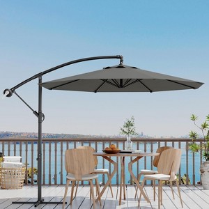 10FT Offset Cantilever Umbrella - 8-Rib Sun Shade, Push Button Tilt & Waterproof UV Protection - 1 of 4