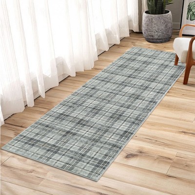 Modern Rug Washable Rug Buffola Plaid Rug for Living Room, Neutral Rug Non Slip, Low Pile Thin Rug, Distressed Soft Rug, Indoor Foldable Printed Rug