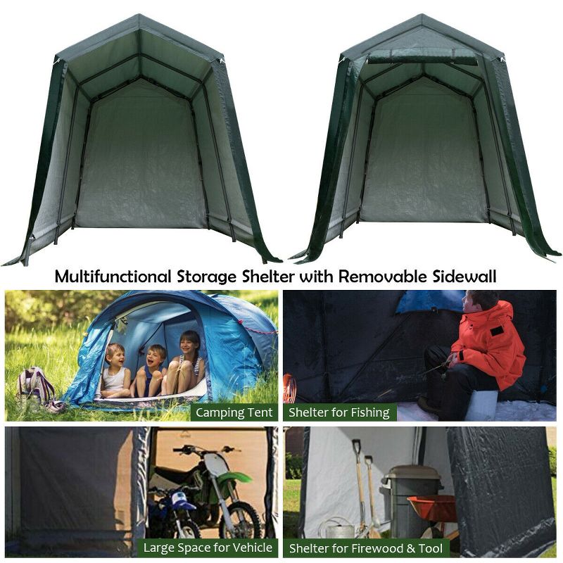 Costway 7'x12' Patio Tent Carport Storage Shelter Shed Car Canopy Heavy Duty Green, 5 of 11