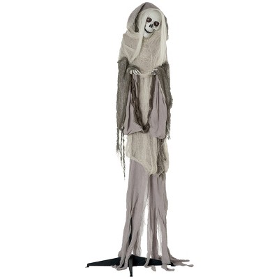 Syemin Inflatable Holiday Decorations Outdoor Halloween Decorations Skeleton Witch Halloween Decorations, Gray, 48.5"*25.3"*74.8"