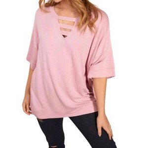 Women's Spliced Front Boxy Top - White Birch - 1 of 2