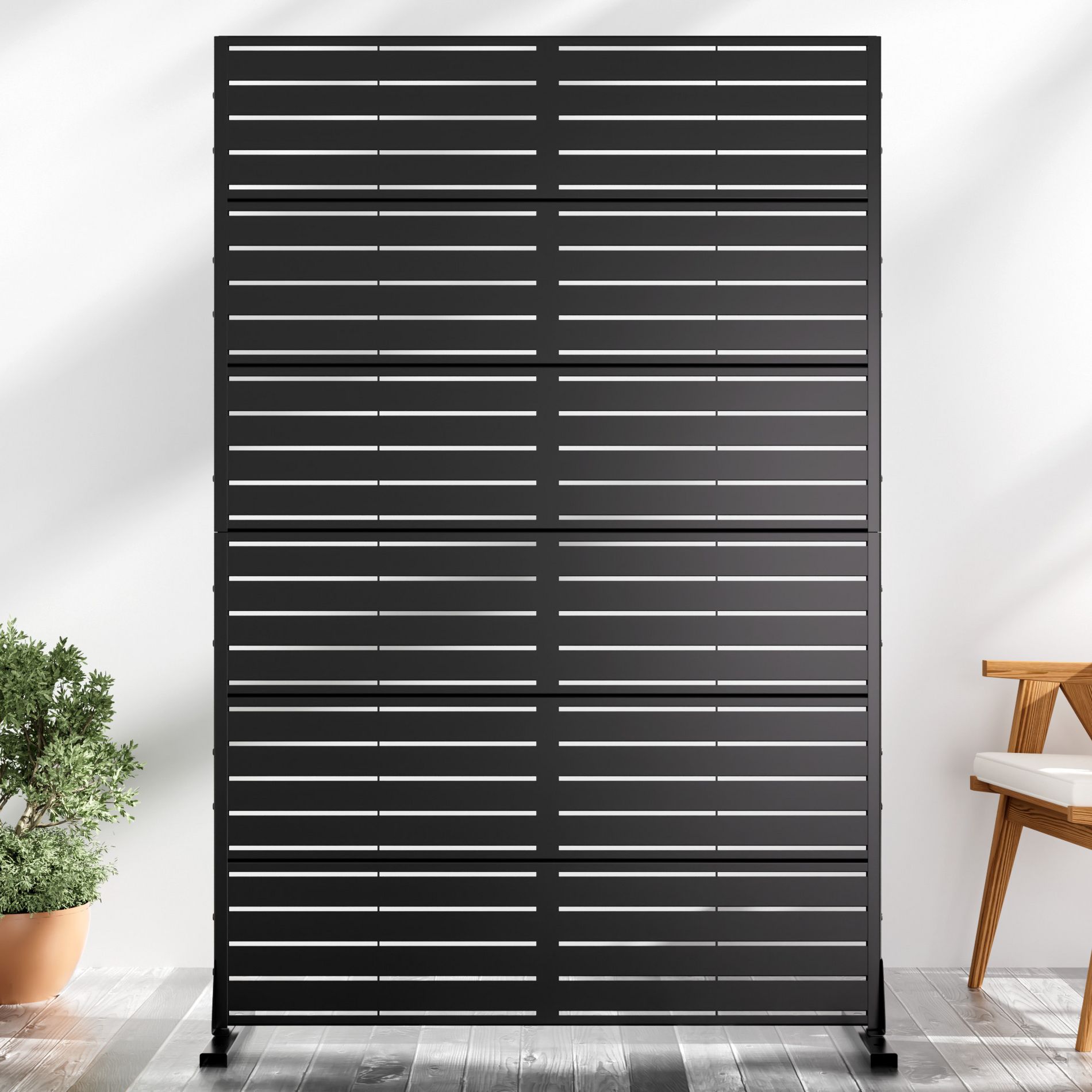 MAYEERTY 72x47x16 Inch Black Galvanized Steel Classic Louvered Outdoor Privacy Screen, 6 Piece Set
