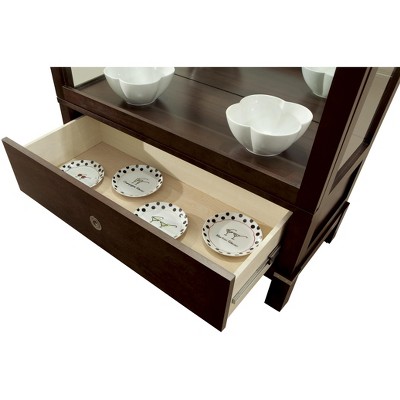 Espresso Traditional Lighted Curio Cabinet with Mirrored Back