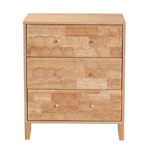 Baxton Studio Hosea Carved Honeycomb 3 Drawer Chest Natural - 1 of 4