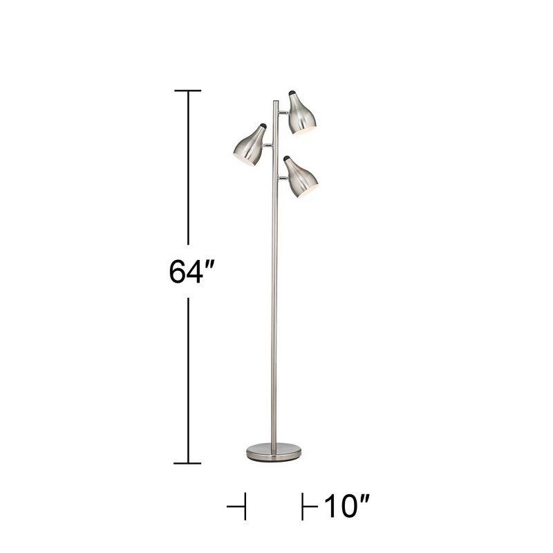 360 Lighting Trac Modern 64" Tall Standing Floor Lamps Set of 2 Lights Tree-Style 3-Light Adjustable Silver Metal Brushed Steel Finish Living Room, 4 of 9