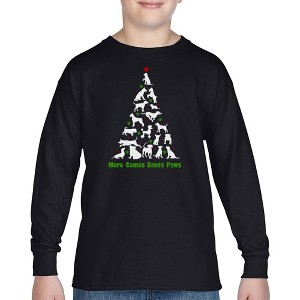 LA Pop Art Here Comes Santa Paws - Boy's Word Art Long Sleeve T-Shirt - 1 of 4