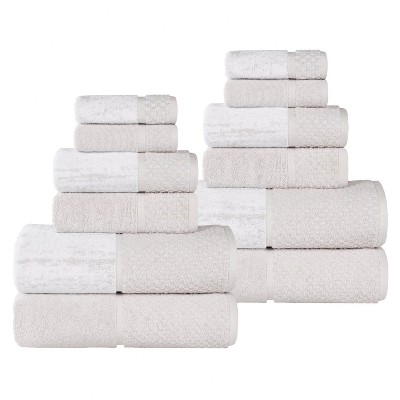 Ribbed Cotton Highly Absorbent Medium Weight 12 Piece Assorted Towel Set by Blue Nile Mills