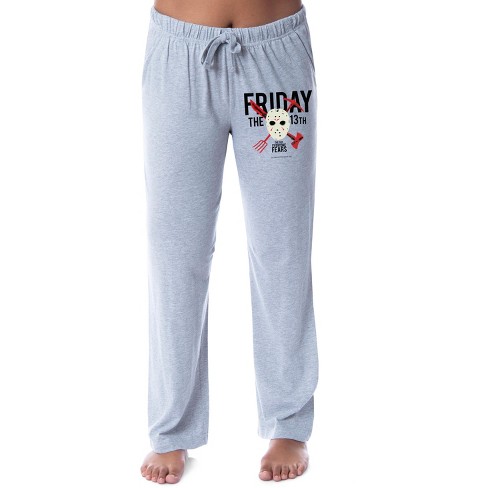 Friday the 13th Womens Jason Mask Horror Character Sleep Pajama Pants Medium Grey