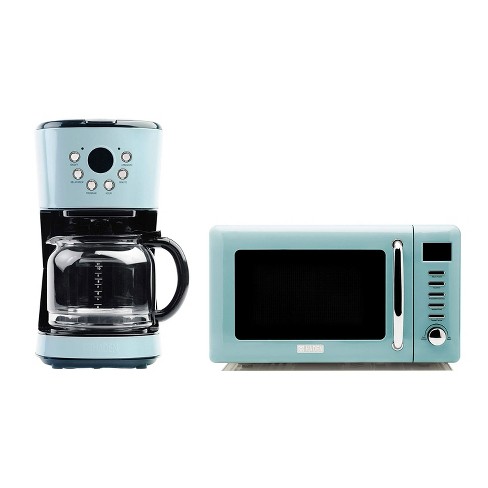 Haden Heritage 12 Cup Programmable Vintage Retro Home Coffee Maker Machine  With Vintage Retro 0.7 Cu Ft 700w Countertop Microwave Oven, Blue : Target