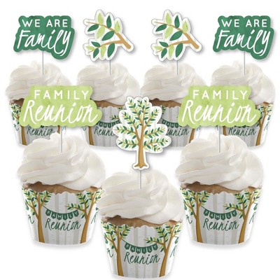 Big Dot of Happiness Family Tree Reunion - Cupcake Decoration - Family Gathering Party Cupcake Wrappers and Treat Picks Kit - Set of 24