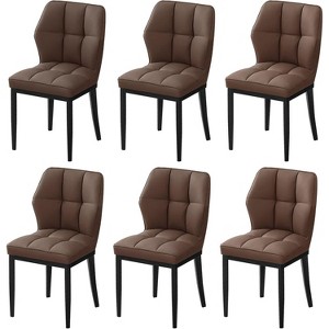 Bekrvio Mid Century Modern Dining Chairs, Upholstered Leather Armless Chairs with Checkered Pattern Back, for Kitchen & Dining Room - 1 of 4